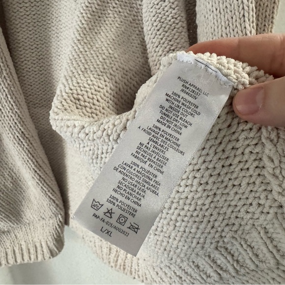 Cozy Oatmeal Beige Knit Tie Waist Cardigan Sweater Cream L/XL Plush Hygge Chic - Picture 9 of 14